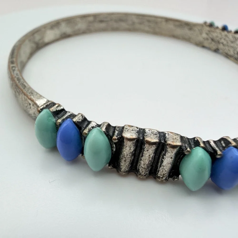 Vintage Y2K Silver Tone‎ Beaded Bangle Bracelet Boho Women's Classic Jewelry